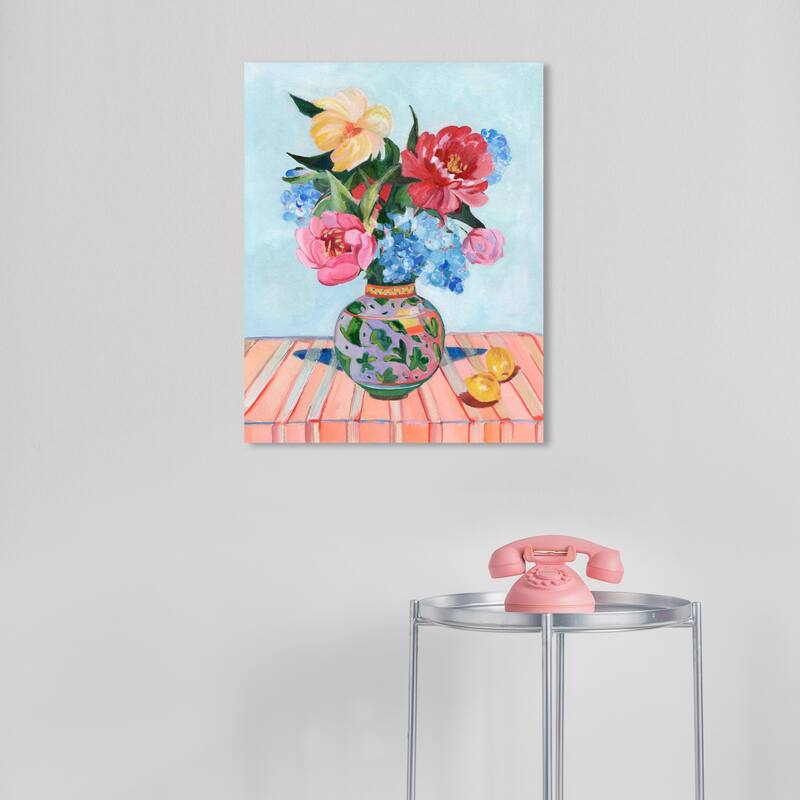 Wynwood Studio Canvas Floral and Botanical All in bloom Blue and Light Blue Traditional Wall Art Canvas Print - 16 x 20