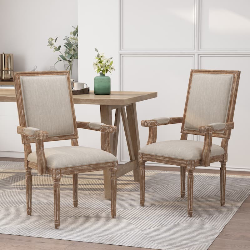 Maria French Country Upholstered Dining Chairs by Christopher Knight Home - 23.75" L x 23.75" W x 39.75" H - Set of 2 - Beige + Natural