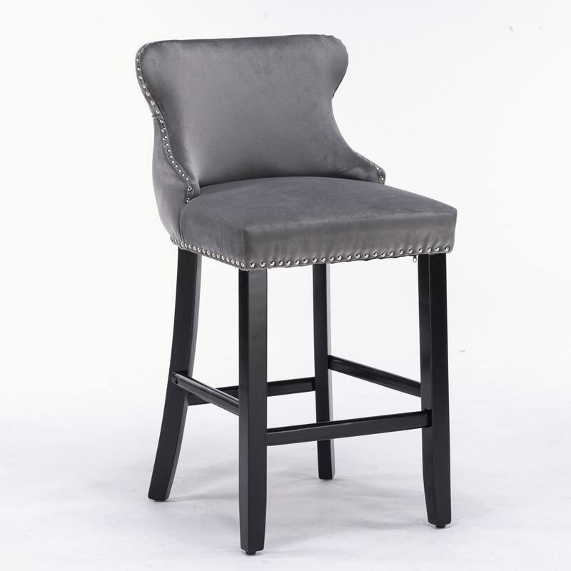 Velvet Upholstered Wing-Back Barstools Set of 4