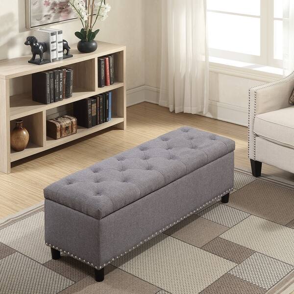 Shop Belleze 48 Rectangular Gray Storage Fabric Ottoman Bench