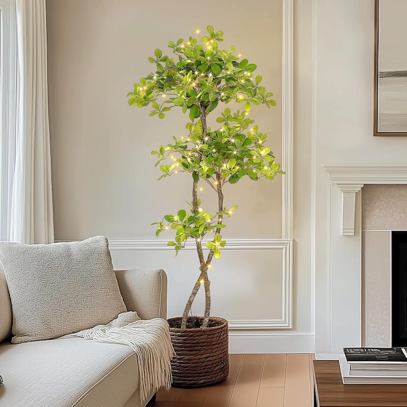 Artificial Olive Tree Plants with LED Lights in Plastic Pot - 5 ft