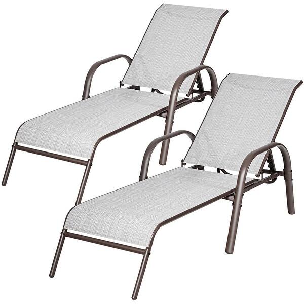 Shop Costway Set Of 2 Patio Lounge Chairs Sling Chaise Lounges Recliner On Sale Overstock 31904485