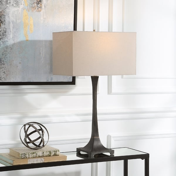 slide 2 of 8, Tapered Cast Iron Table Lamp with Rectangular Shade - 29.5" - Black and Cream
