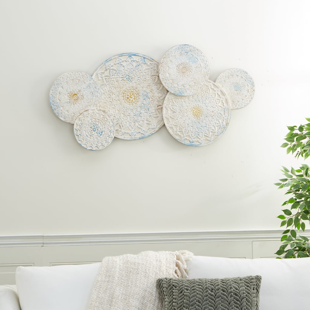 White Wood Intricately Carved Floral Home Wall Decor with Mandala Design