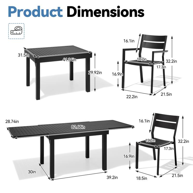 VredHom 7-piece Aluminum Expandable Dining Set Table with Chairs Sets - N/A
