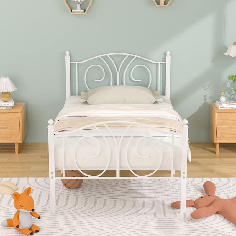 VECELO Platform Bed Frame with Scroll Headboard, Twin/Full/Queen Size Beds