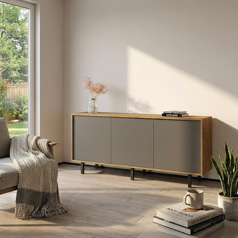 Meble Furniture Apollo 3D Sideboard Buffet Credenza 66.1W x 13.8D x 28.4H Modern European