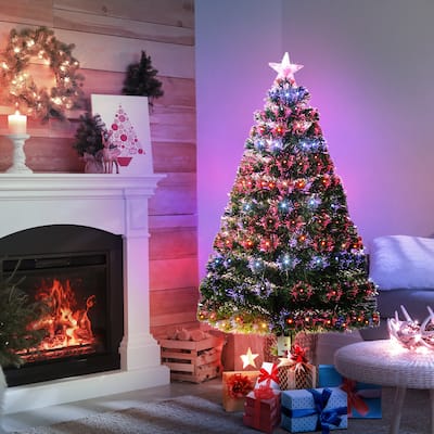 HOMCOM 4 ft. Artificial Small Prelit Christmas Tree with Stand