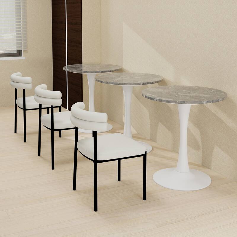 27.6" Mid-Century Modern Style Dining Table, Accommodates 2-4 People, Featuring A Round Dark Gray Textured Marble Tabletop