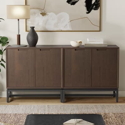Simpli Home Banting Solid Wood 32 inch Storage Cabinet in Walnut Brown (Set of 2) - 32"W x 14"D x 31.5"H