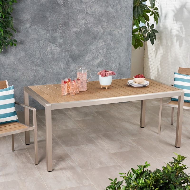 Cape Coral Aluminum Faux Wood Dining Table by Christopher Knight Home - 70.25"L x 35.50"W x 30.25"H - Natural Finish+Silver