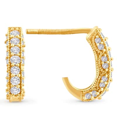 1/2ct Vintage Pave Hoops Womens Earrings Yellow Gold