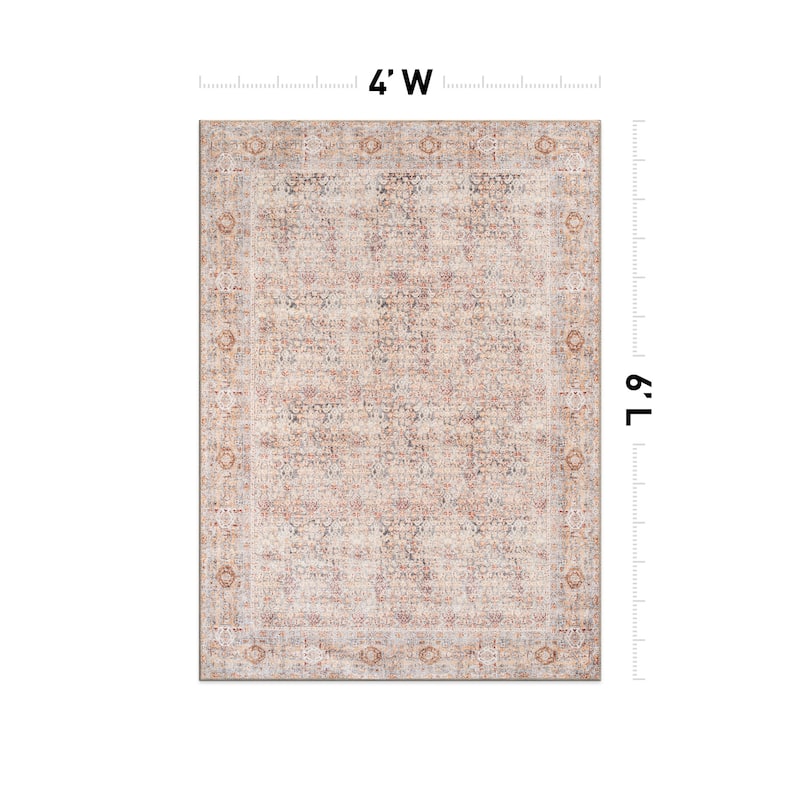 Terracotta Floral Washable Rug - Allover Pattern, Flat Pile