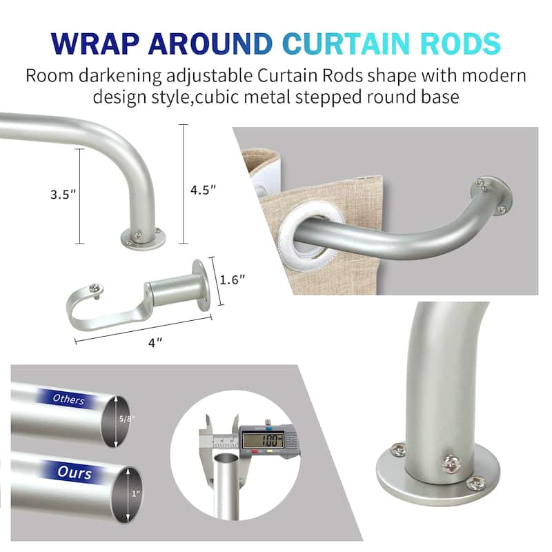 Energy-saving Wraparound Adjustable French Blackout Curtain Rod Set