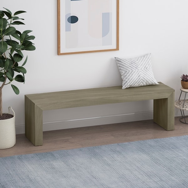 slide 2 of 13, Pannell Farmhouse Acacia Wood Dining Bench by Christopher Knight Home Light Gray Oak