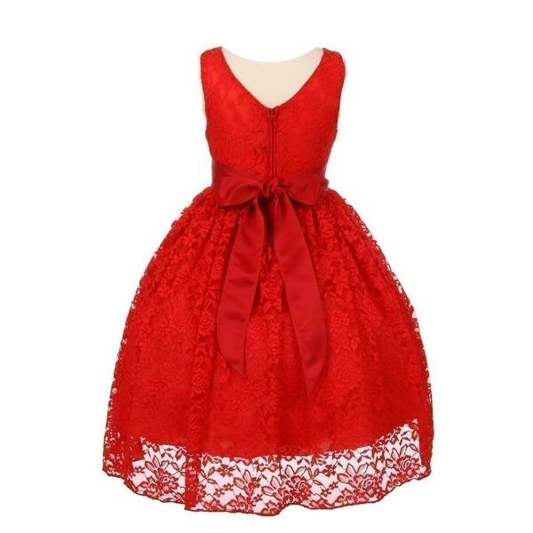 Shop Little Girls Red Heavy Spandex Lace Pearl Accented Flower
