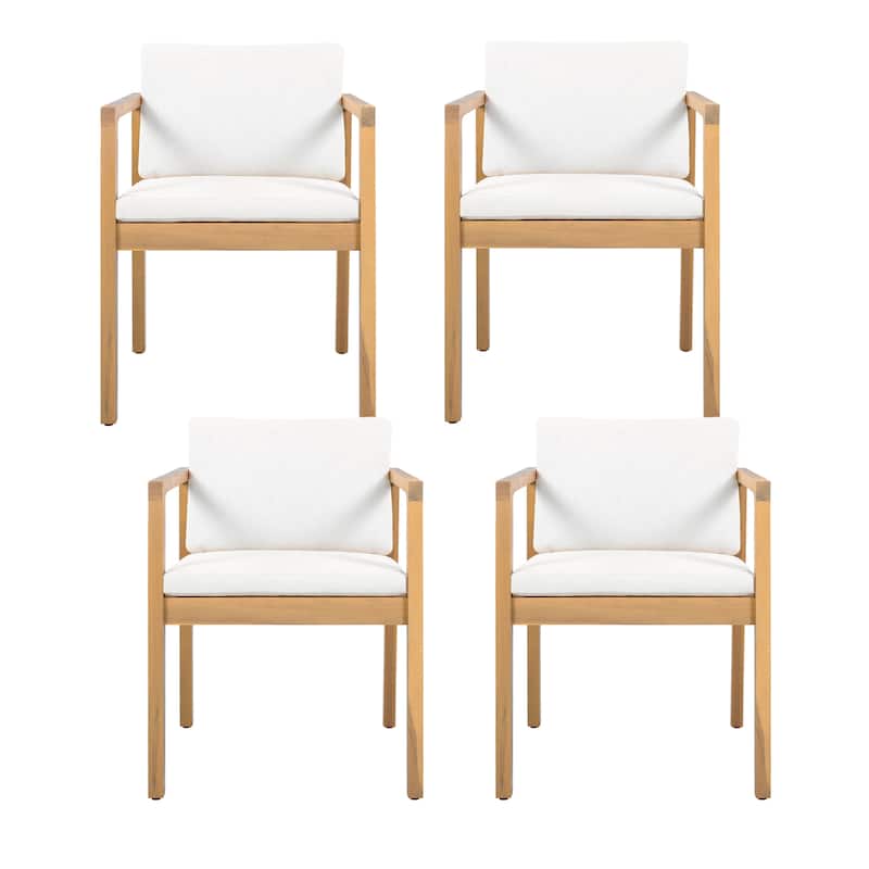 Christopher Knight Home - Outdoor Acacia Wood Upholstered Dining Chairs Set with Seat Cushions & Slatted Back, Teak Finish