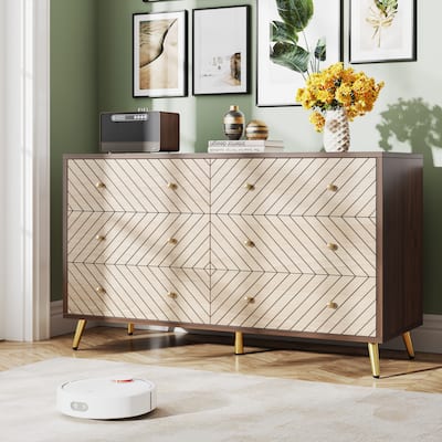 6-Drawer Double Dresser for Bedroom, 47-inch Chest of Drawers with Metal Legs for Living Room