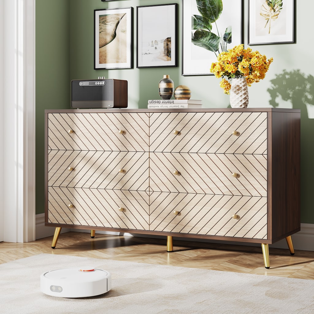6-Drawer Double Dresser for Bedroom, 47-inch Chest of Drawers with Metal Legs for Living Room