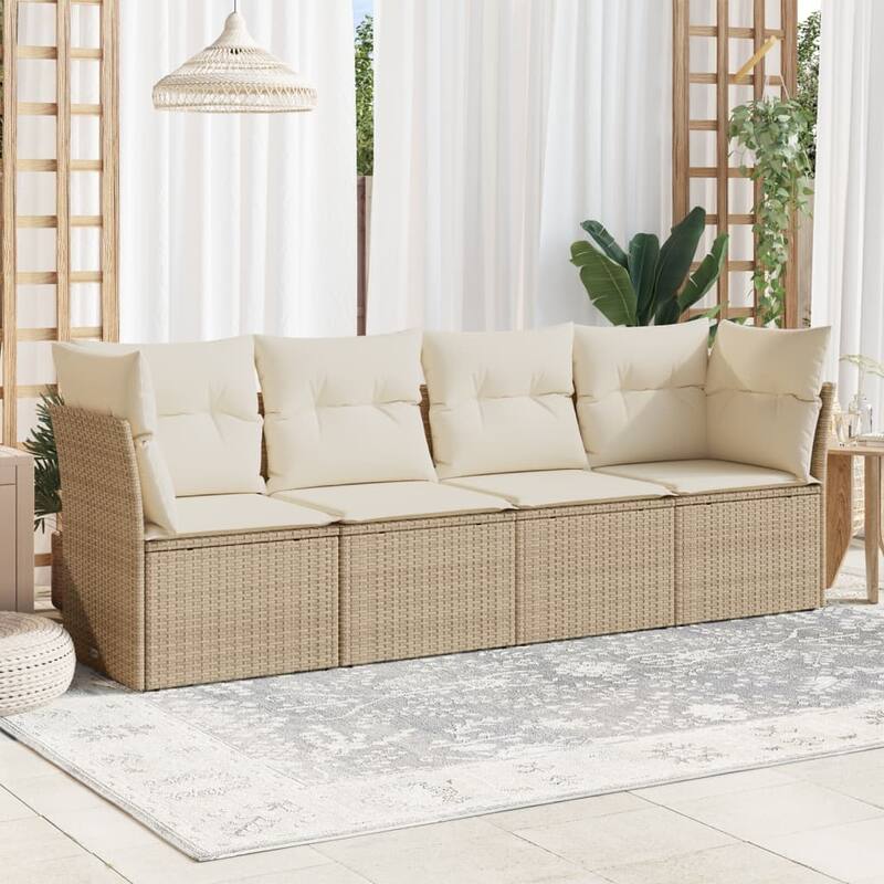 vidaXL Patio Sofa Set Beige PE rattan, powder-coated steel, polyester - 24.4 x 92.1 x 27.2