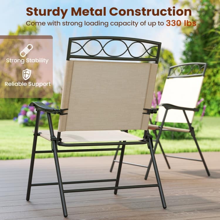 Folding Patio Folding Chairs Set of 4 with Metal Frame and Ergonomic Design - 25.5" x 24" x 36" (L x W x H)
