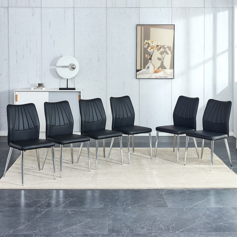 PU Dining Chair - Set of 6 - Black&Sliver