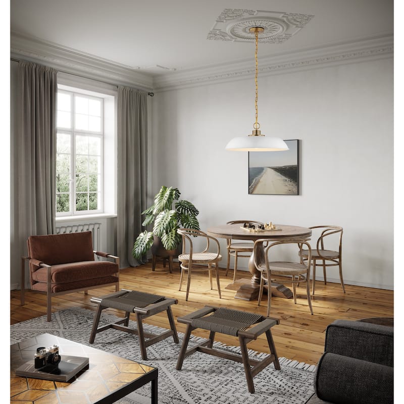Colony 1 Light Medium Pendant Matte White with Burnished Brass
