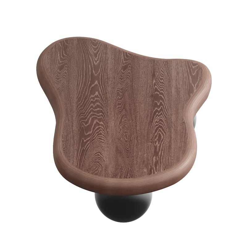 40 Inch Cloud Shaped Coffee Table with 3 Ball Legs for Living Room, Walnut Top Black Legs