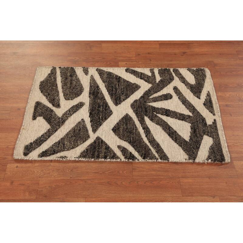 Modern Geometric Moroccan Indian Foyer Rug Handmade Wool Carpet - 2'0"x 3'0"