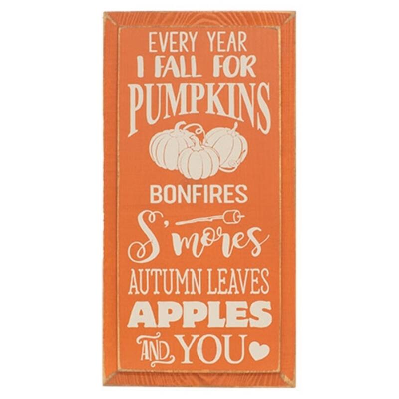 Burnt Orange Wooden Fall Sign with Pumpkin and Autumn Decor 18x9 in - 9 x 0.75 x 18 in. - Burnt Orange