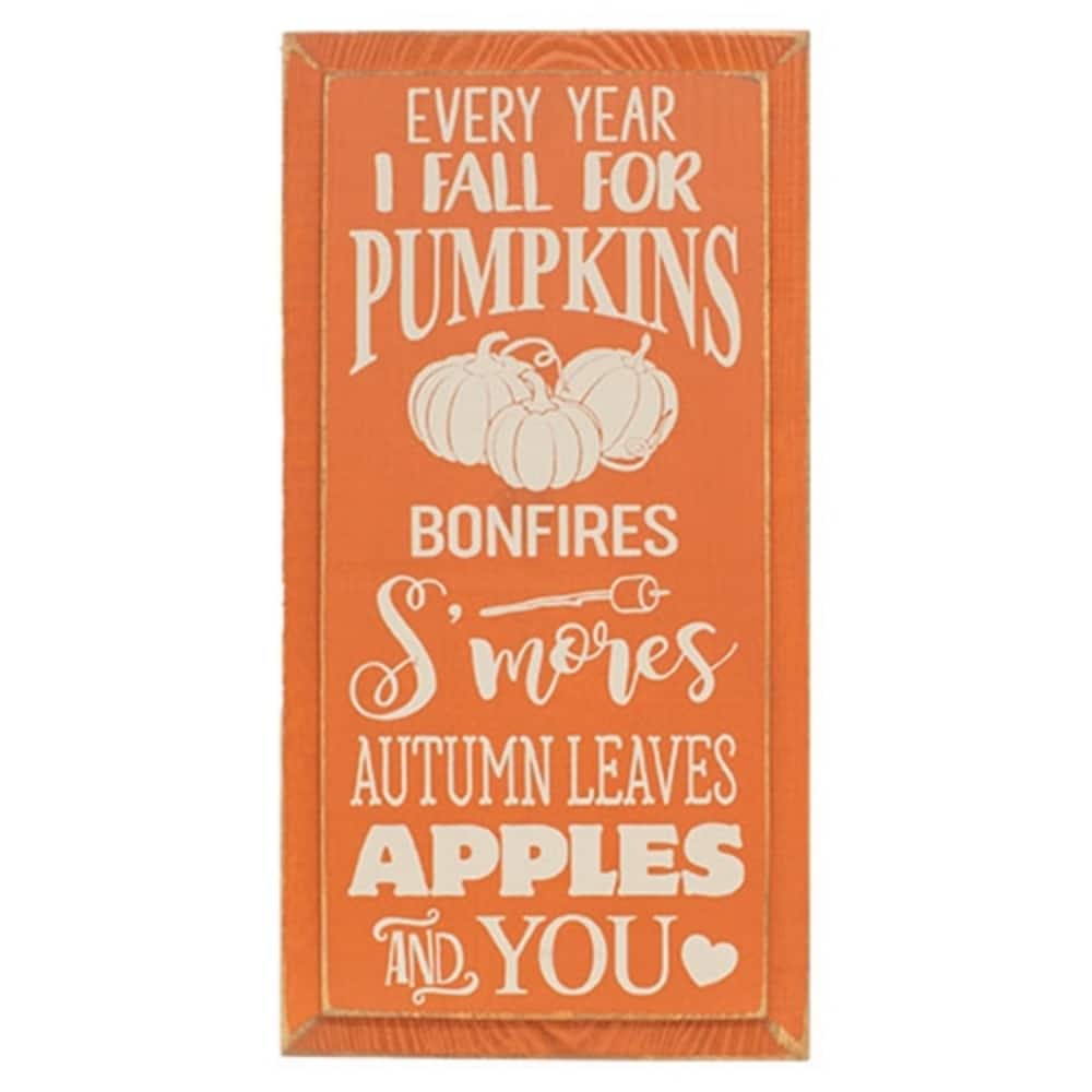 Burnt Orange Wooden Fall Sign with Pumpkin and Autumn Decor 18x9 in - 9 x 0.75 x 18 in.