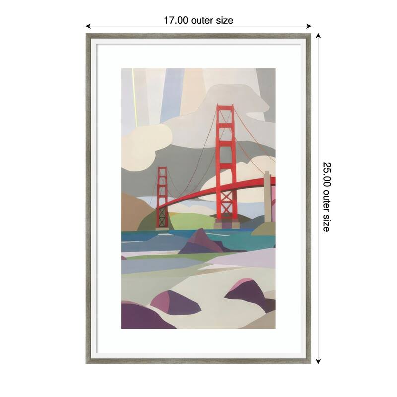 Golden Gate Bridge from Baker Beach by Melba Browne Wood Framed Wall Art Print - Lucie Silver White - 17 x 25 in