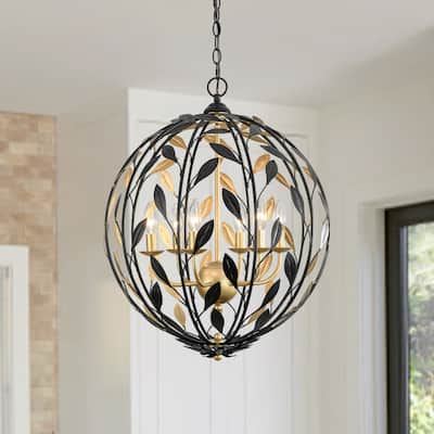 6-Light Handmade Brass Botanical Foliage Spherical Chandelier - 20.9in