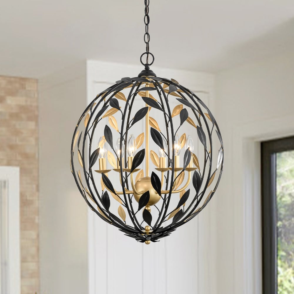 6-Light Handmade Brass Botanical Foliage Spherical Chandelier - 20.9in