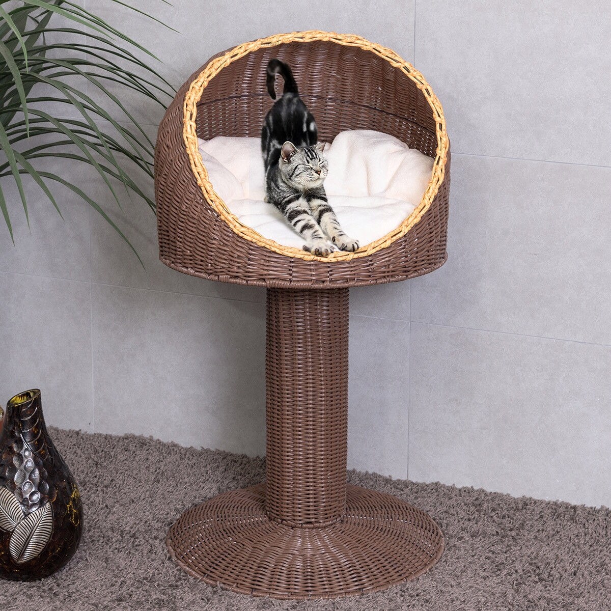 Shop Gymax 17 Cat Bed Home Ball Hooded Rattan Wicker Elevated
