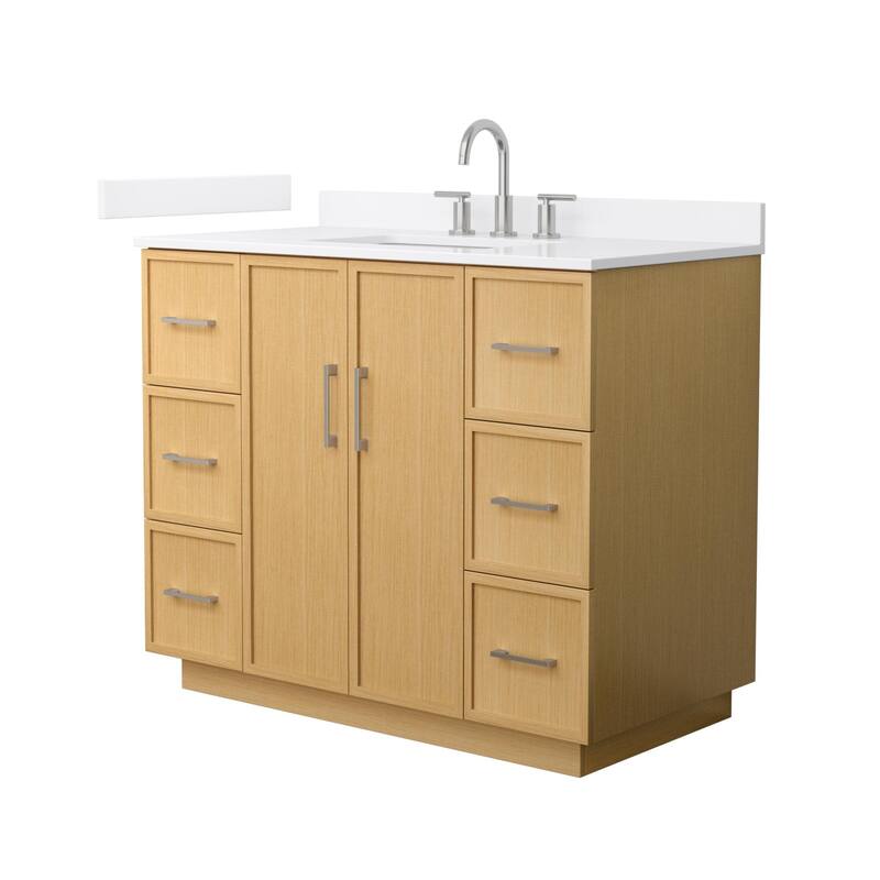 Wyndham Collection WCH7474-42S-QTZ-US3MXX Elan TK 42" Free Standing - Light Oak / White Quartz Top / Brushed Nickel