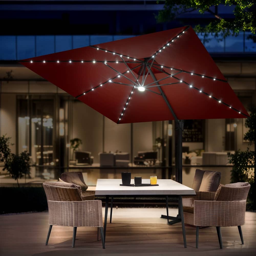 VredHom 11X11 FT Outdoor Square Aluminum Cantilever Patio Umbrella Solar LED Light