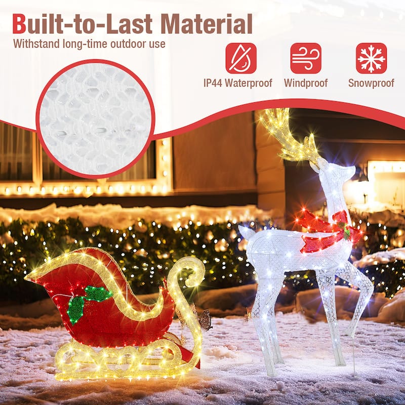 Gymax Lighted Christmas Reindeer & Sleigh Set Light-up Xmas - Multi - See Details
