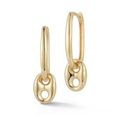Soleil 14K Gold Puffed Mariner Link Charm Earrings