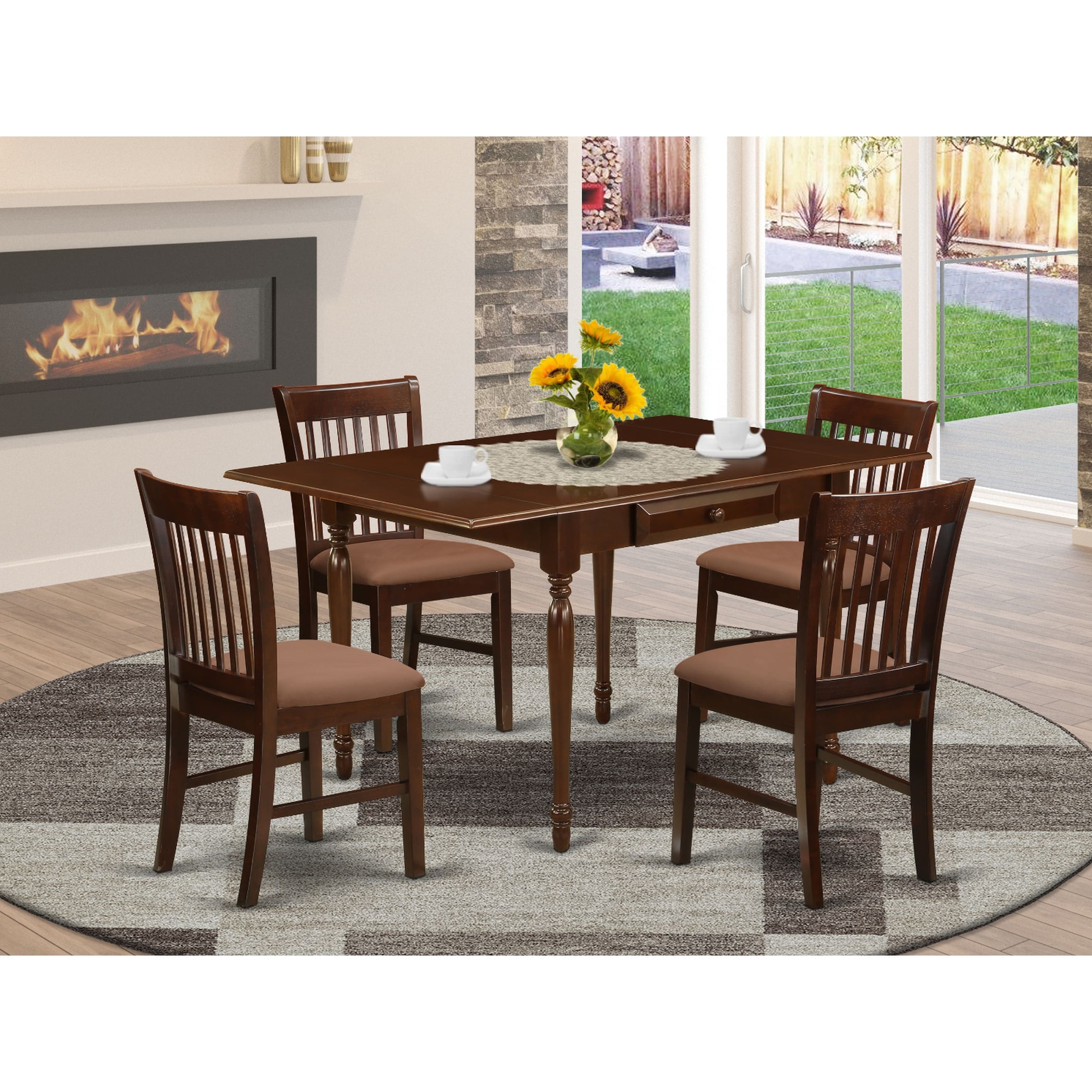Solid Wood Dining Table And Chocolate Linen Fabric Upholstery Seat Kitchen Dining Chairs Number Of Chairs Option On Sale Overstock 32448377