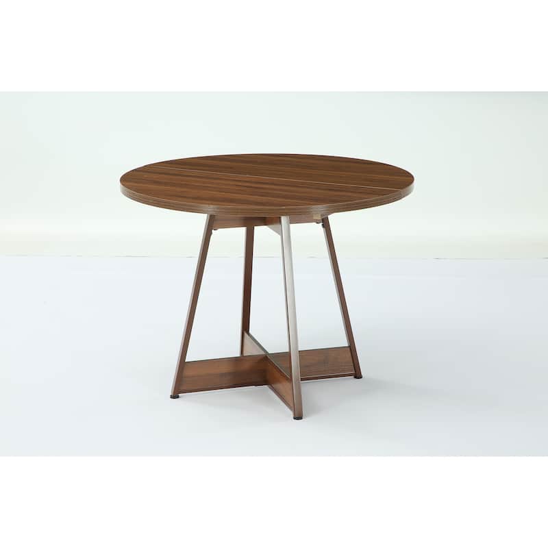 39.4" Round Dining Table for 4, Farmhouse Kitchen Table with Wooden Reinforced Base - Walnut