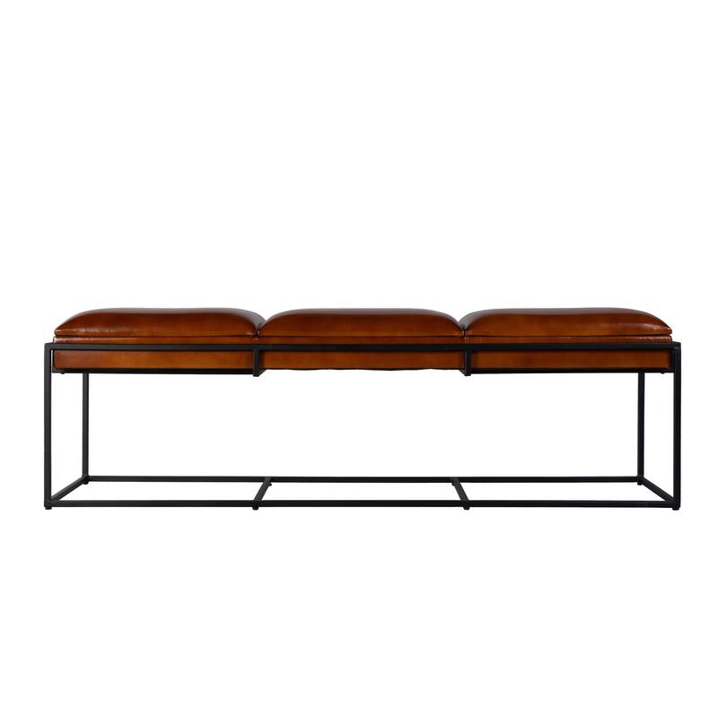 Kane 62 in. W Rectangular Leather and Iron Accent Bench