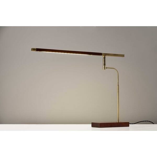 Walnut Wood Finish And Antique Brass Metal Adjustable Led Desk Lamp With Usb Port Walnut Wood Finish And Antique Brass Metal Adjustable Led Desk Lamp With Usb Port