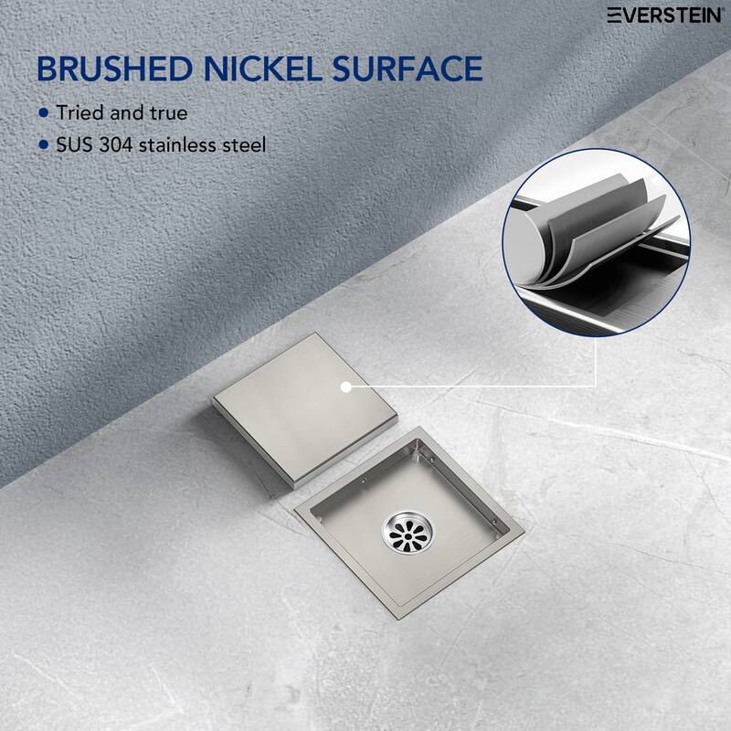 6"x6" Stainless Steel Square Shower Drain With Drain Cover
