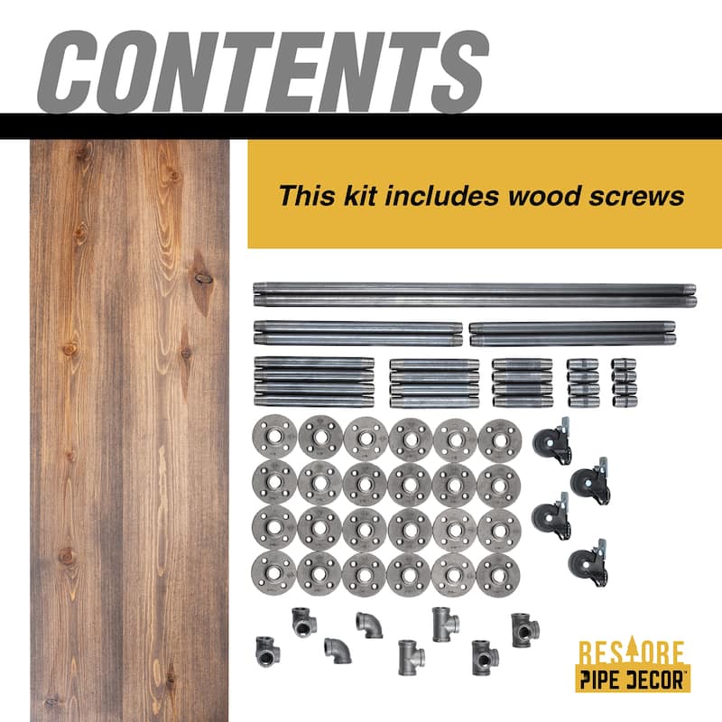 Restore by PIPE DECOR Industrial 3 Tier Solid Wood & Steel Pipe Bar Cart with Wheels