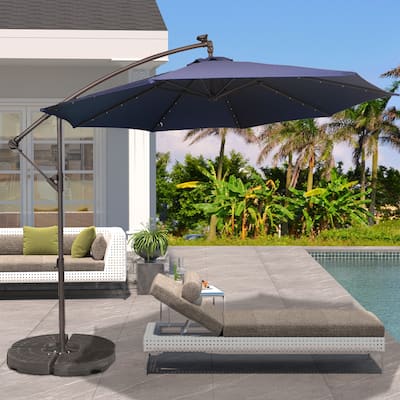 Clihome 10Ft Solar Light Crank Cantilever Patio Umbrella Without Base