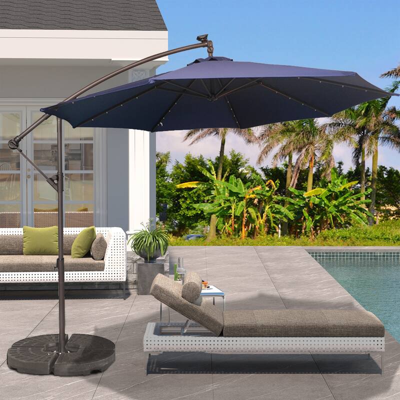Clihome 10Ft Solar Light Crank Offset Cantilever Patio Umbrella, Without Base