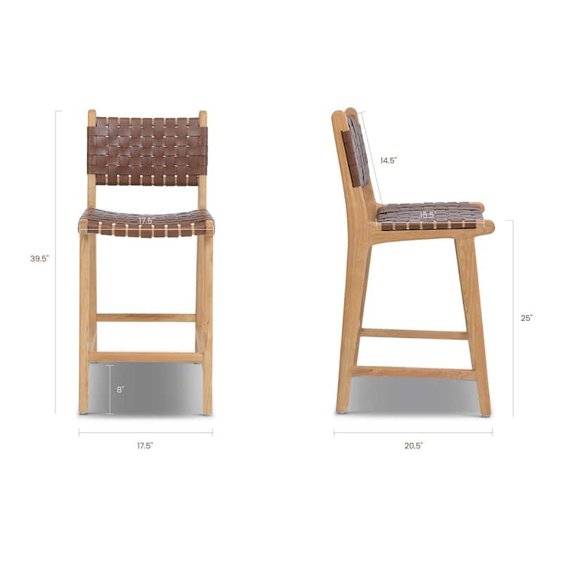 Poly and Bark Banda Teak & Leather Counter Height Stool - Solid Wood Frame