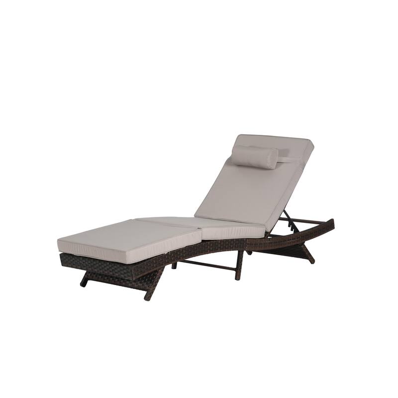 2 Piece Outdoor Wicker Long Reclining Chair Set, Sunbathing Recliner for Beach Poolside Garden