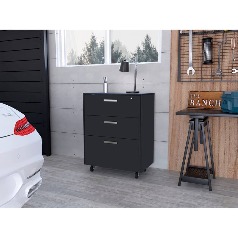 3 Drawers Storage Cabinet with Casters Lions Office, Black Wengue Finish,High quality and durable - Black